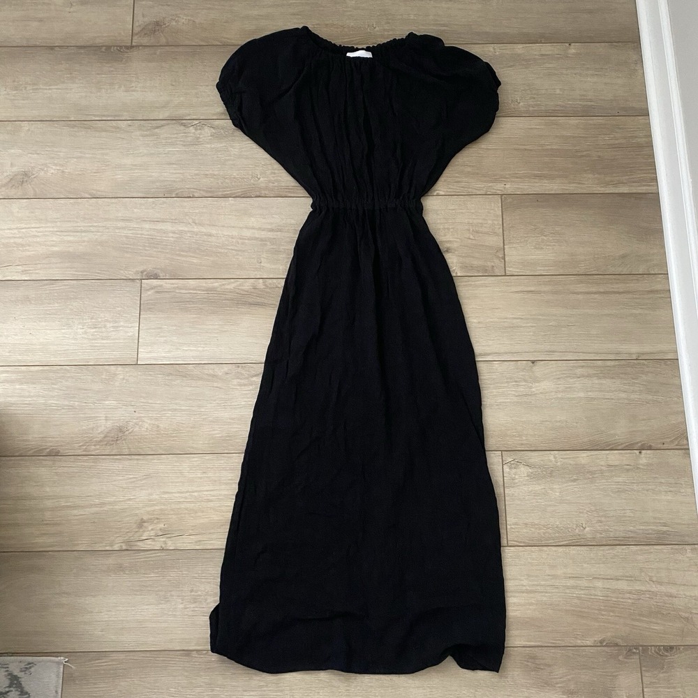 Rita Row Dress Womens XS Black Off Shoulder linen Blend‎ Maxi Stretch Long
